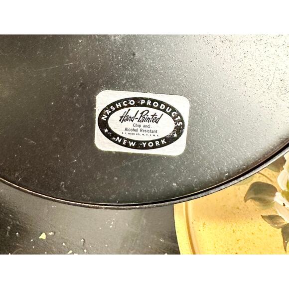 Gold Floral NASHCO Vintage Metal Tray Set Hand painted vintage New York - Picture 2 of 9